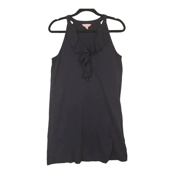 Lilly Pulitzer Mini Dress Women's Small Navy Ruffle Stretchy V-Neck Sleeveless - Picture 1 of 7